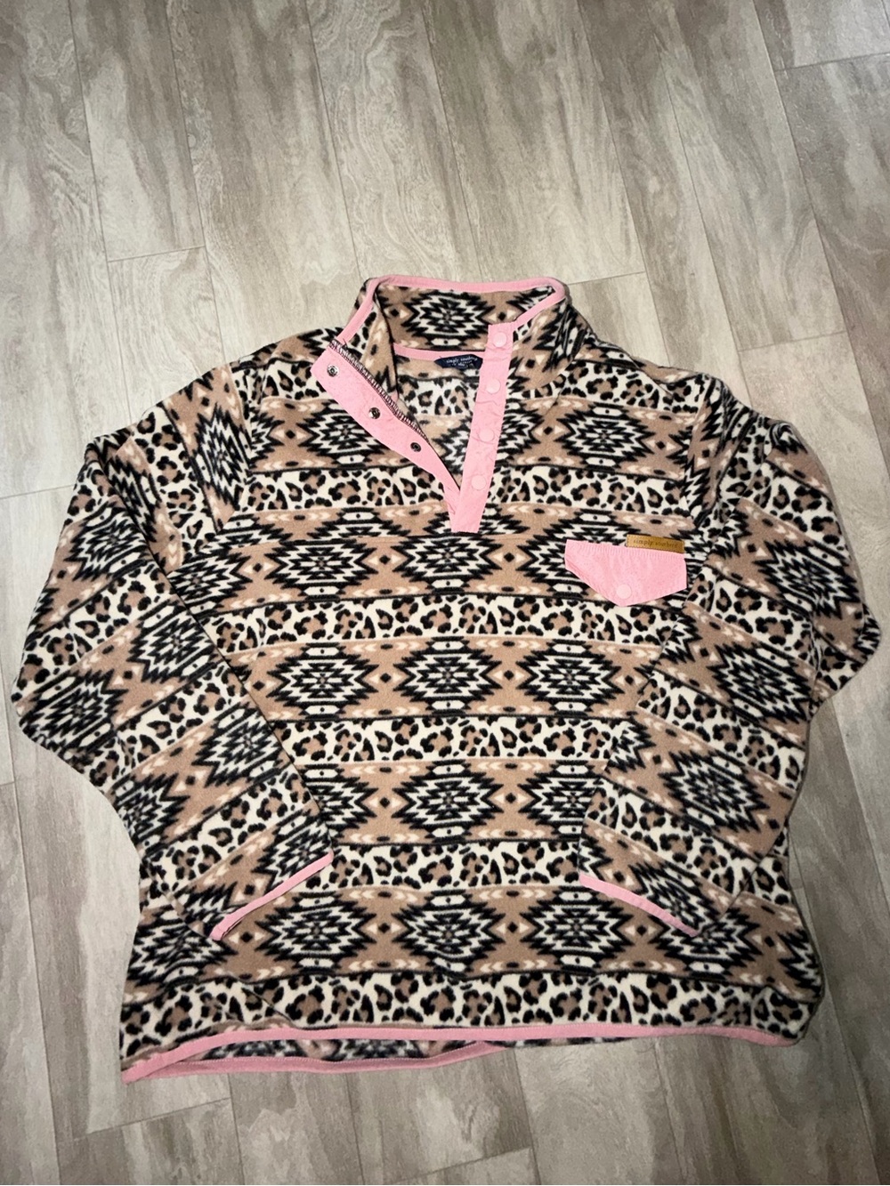 Simply Southern Aztec & Leopard Pullover with Pink Trim